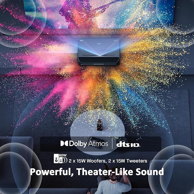 NexiGo Aurora Pro 4K Laser TV, with 120" Fresnel ALR Screen, Factory Calibrated Color Accuracy, 2400 Lumens, for Home Theater and Daylight Use, Dolby Vision & Atoms, Active 3D