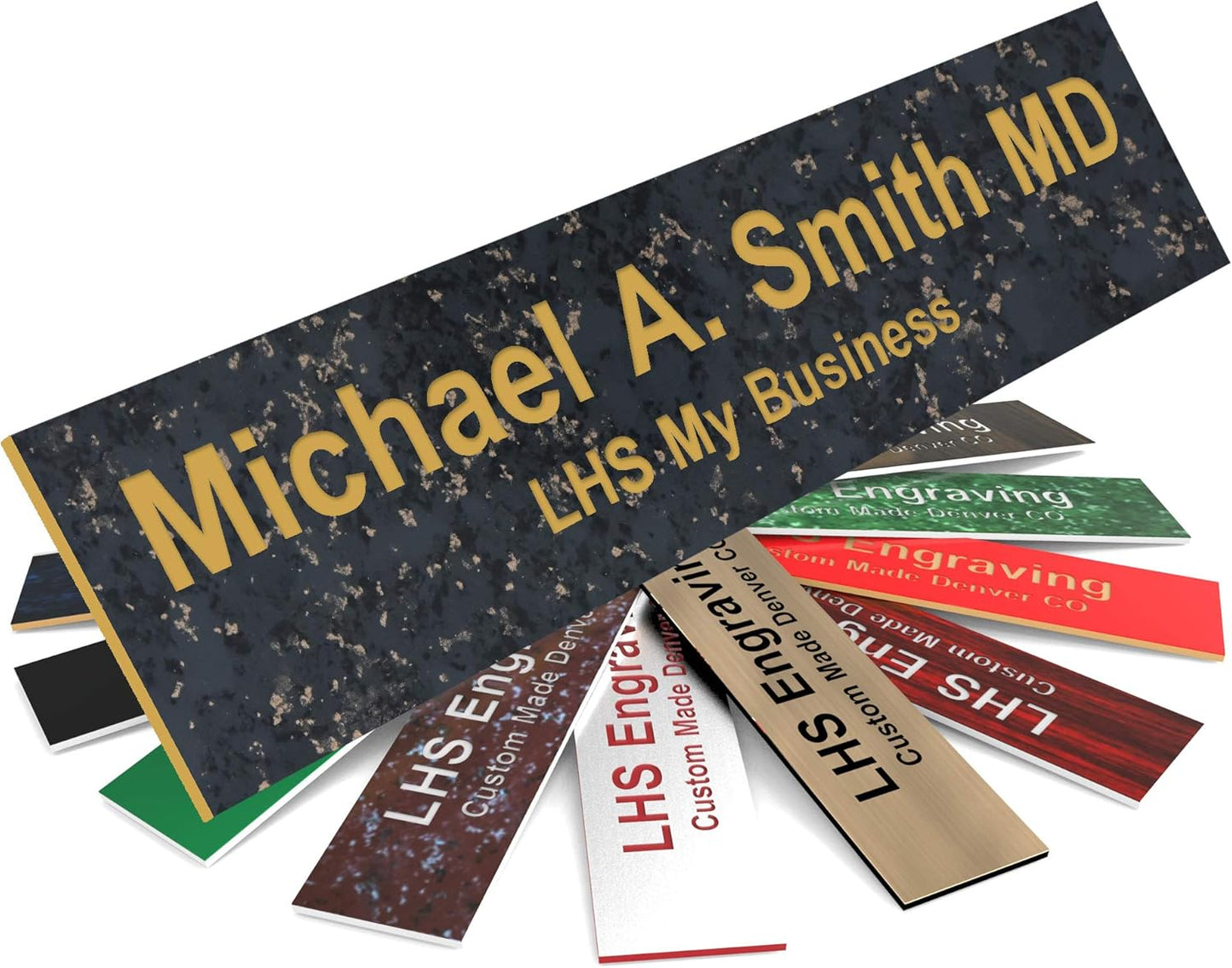 Engraved Custom Door Plate Charcoal Marble Pattern Plastic Office Door Sign with Gold Letters - Made in USA 2x12 - S6