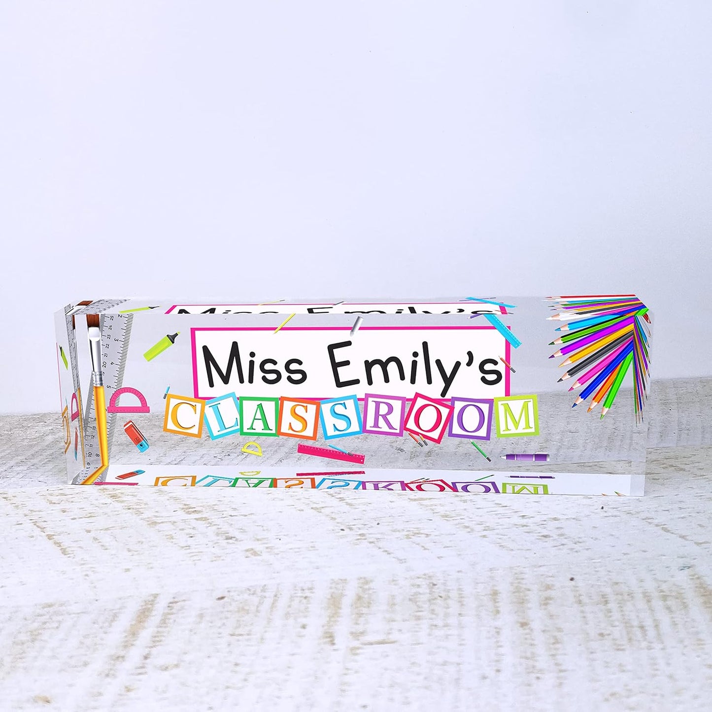 Artblox Acrylic Name Plate, 8'' x 2.5'', Personalized Teacher Desk Sign, Modern Signage