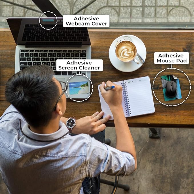 Webcam Covers + Adhesive Mouse Pad - Tablet Webcam Covers - Smart TV & for Every Size Webcam on Any Device - Reusable/Multi-use – Protect Your Privacy with Gecko (Beach + Mousepad)