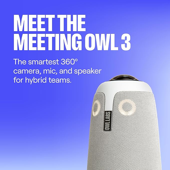 Owl Labs Meeting Owl 3 - 360° 1080p HD Conference Room Camera, AI-Driven Speaker-Tracking, 18-Foot Mic Pickup - Certified for Microsoft Teams - Works with Zoom, Google Meet - Plug & Play Setup