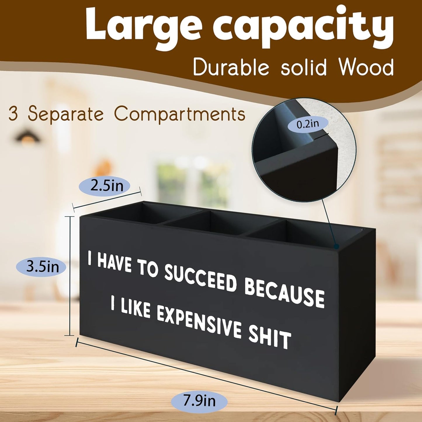 Funny Sign Decor Pen Holder for Desk, Funny Black Office Signs Decor, I Have to Succeed Because I like Expensive Shit, Amusing Decor Office Pen Holder for Women Men Desk Accessories