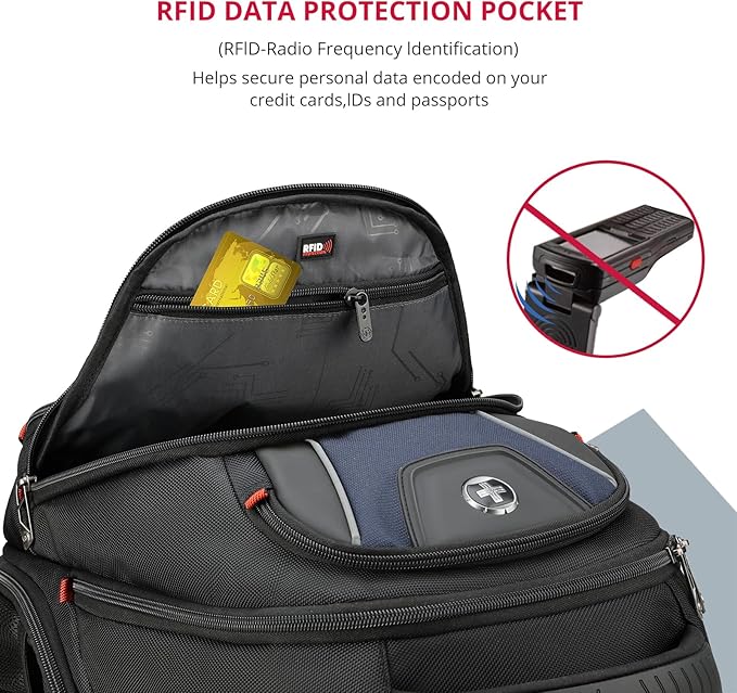 Swissdigital Design Men's Laptop Backpack for Man，Large Capacity Business Travel Backpack Black/Blue