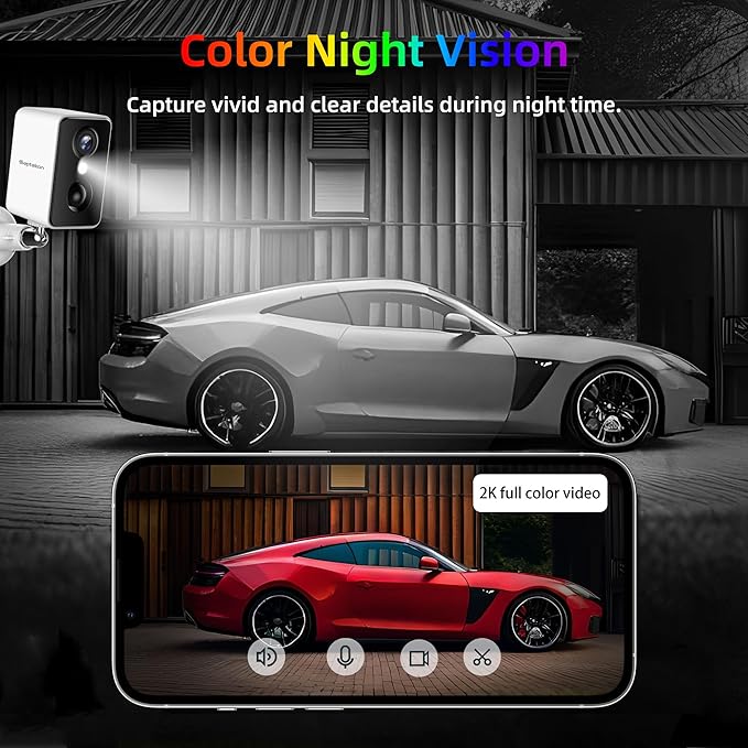 Septekon 2K Security Cameras Wireless Outdoor 2 Pack, Solar Battery Powered Camera with Two Spotlights, PIR Motion Detection Siren, Color Night Vision, 2-Way Audio, IP66 Waterpoof