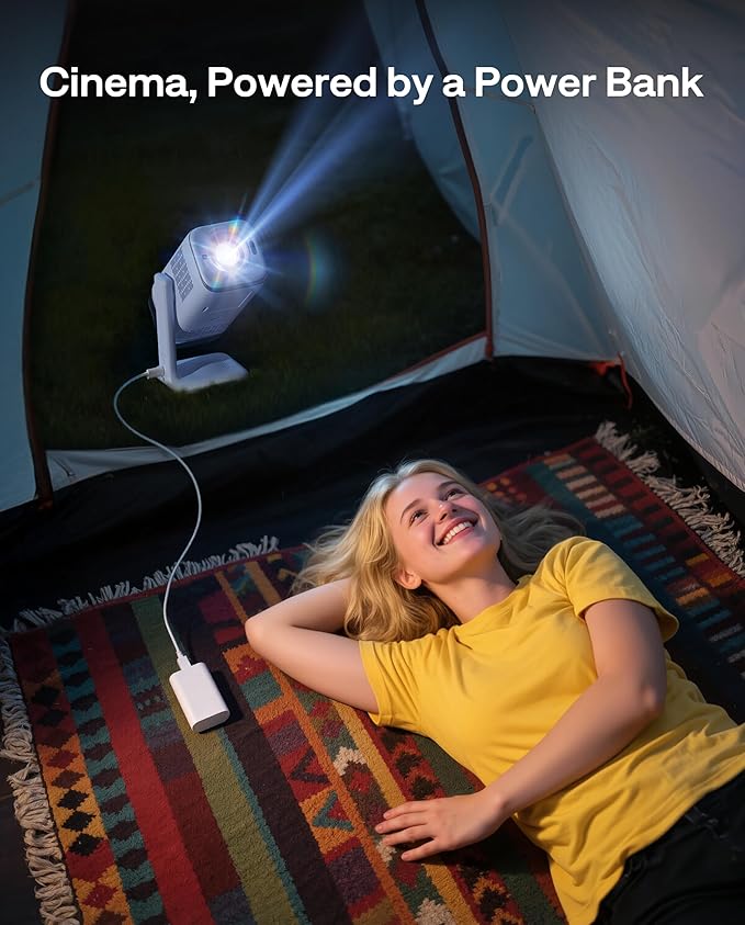 Aurzen BOOM Air Portable Google TV Projector with WiFi and Bluetooth, Smart Projector for Outdoor & Home Movie, USB-C Powered, 4K Supported, Real-Time Focus, Dolby Audio, Adjustable Stand, Blue