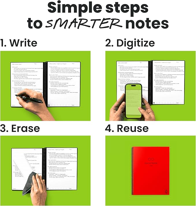 Rocketbook New Core Reusable Spiral Notebook, Letter Size 8.5x11, Red - Lined Pages, App-Connected, Erasable, Durable Cover, Ideal for School, Work, and Creative Projects