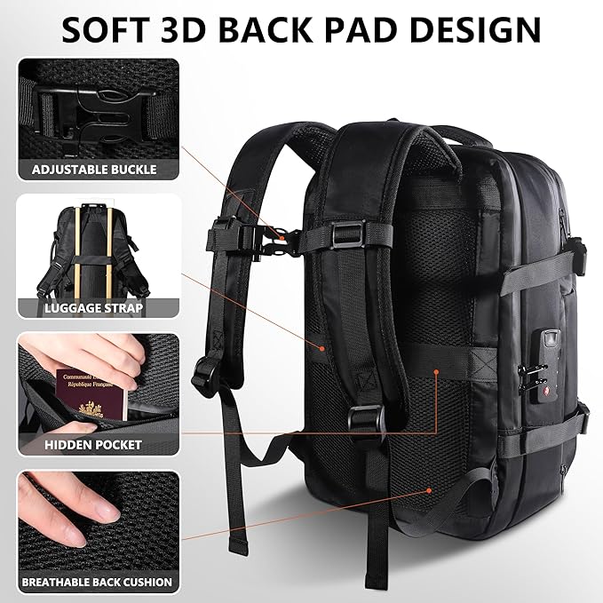 Vacuum Backpack Travel,60L Exapandable Air Compression System,Water Resistant & TSA Anti Theft,Strong Sealing,Available for boarding, Ideal for Travel/Laptop, Black(Vacuum Pump Included)