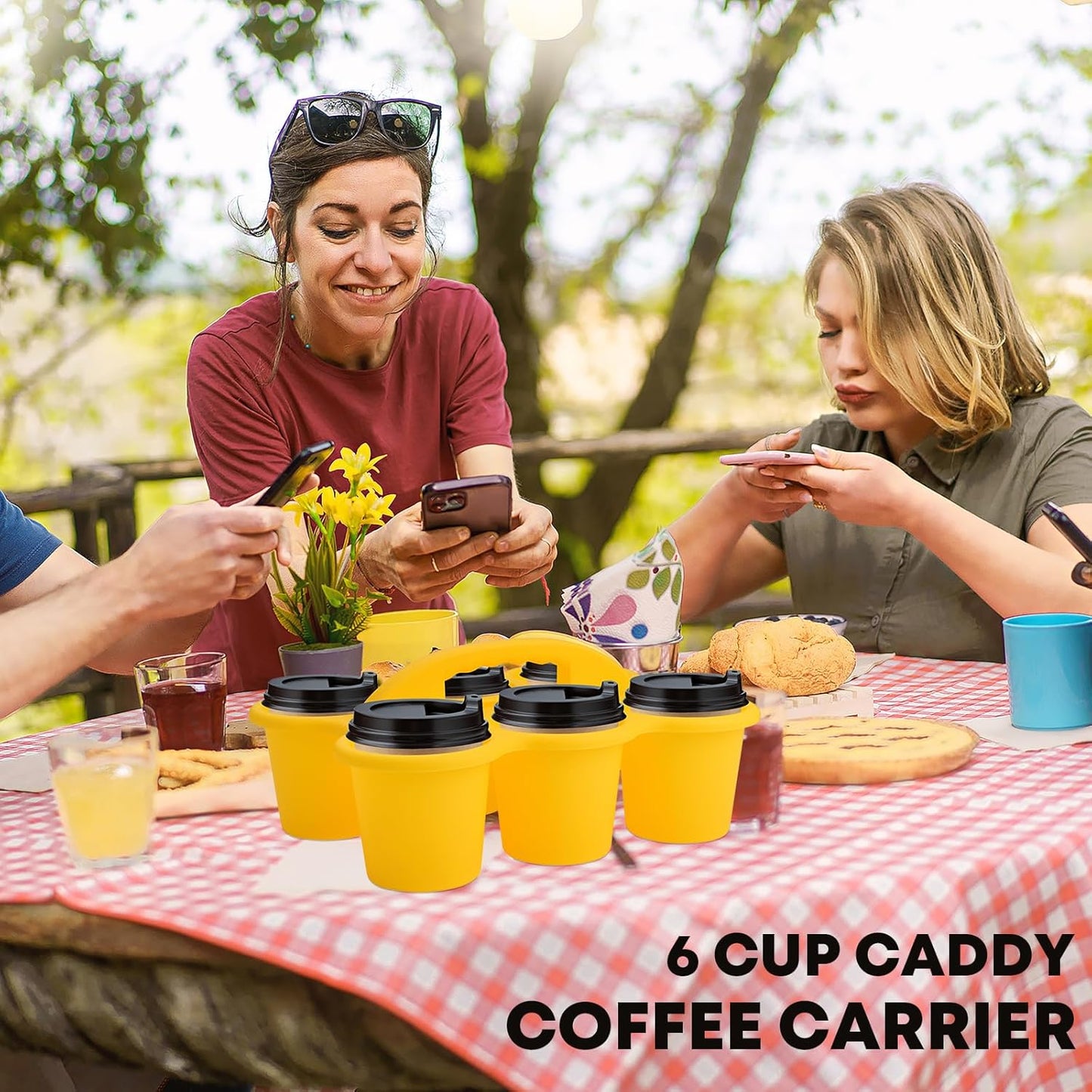 ALINK 6 Pack Classroom Caddy Storage Basket with Handle, Plastic Drink Cup Caddy Holder, 6 Compartments for Kids, Table, Office, Arts, Crafts, Crayon, Marker, Pencil, School Supplies - Assorted Colors