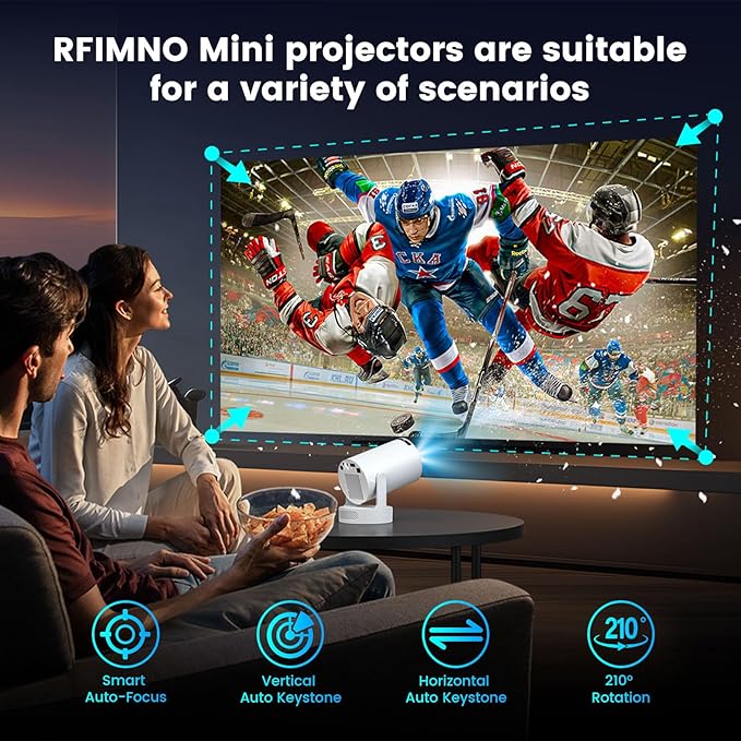 Mini Projector,Support 4K with Bluetooth 5.4 WIFI6, 5watt Sound Base Speaker,160 ANSI, Android 11,210° Rotation, Auto Keystone Correction Video Projector HY300 ULTRA