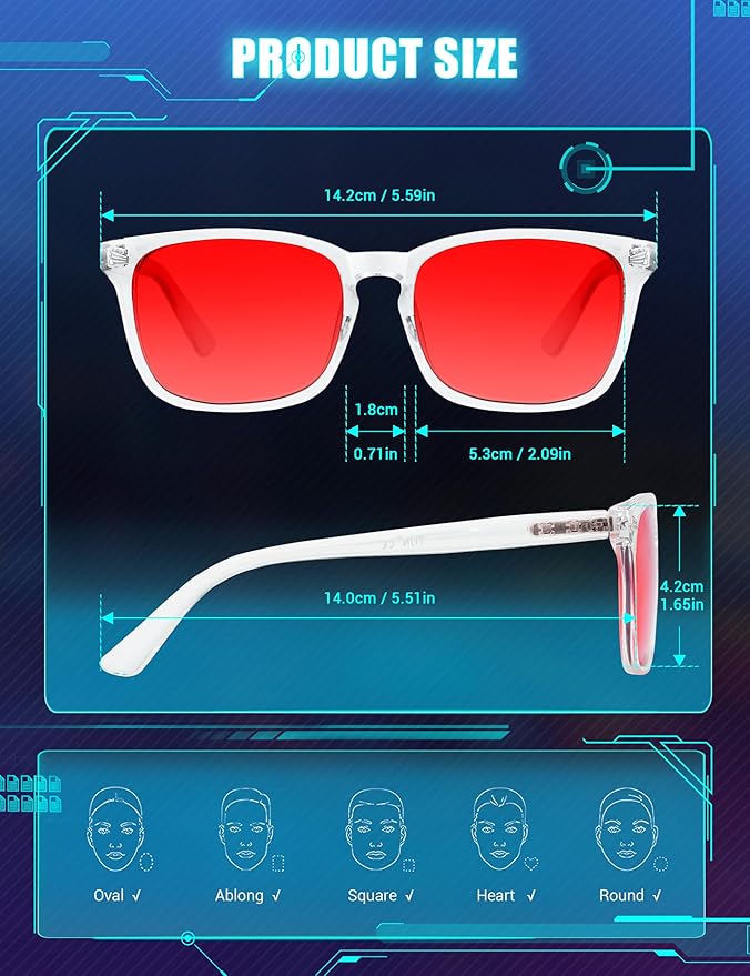 TIJN Sleep Glasses for 99.9% Blue Green Light Blocking Dual AR Coatings Red Lens for Computer Gaming Reduce Eyestrain