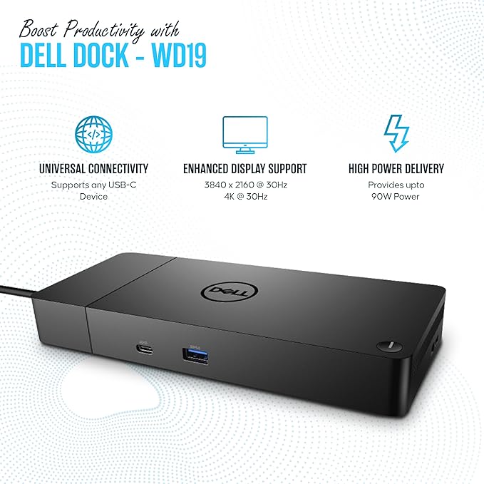 WD19 Dell Dock Station USB C - Docking Station Dual Monitor with 130W, HDMI Cable, Dual DisplayPort & Microfiber Cleaning Cloth - Laptop Docking Station (Renewed)