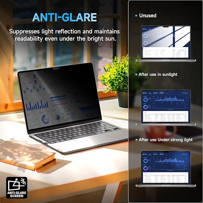 Mamol Privacy Screen for MacBook Pro 14 Inch (2021-2025, M1, M2, M3, M4, M5), MagicSuction™ Removable Vacuum Adsorption Anti Spy,Anti Glare Anti Blue Light Filter for Mac Laptop Computer