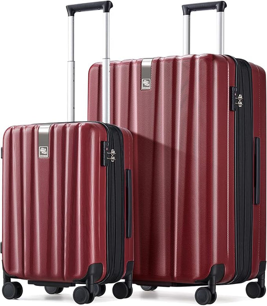 Hanke Expandable Hard Shell Luggage Sets 2 piece Carry on Luggage with Wheels Suitcases Lightweight Checked TSA Luggage Rolling Large Suitcase Travel Luggage Bag Woman Men 20/29 Inch(Burgundy)
