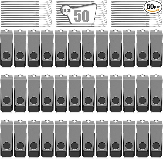 AGECASH 256MB Flash Drives 50 Pack USB 2.0 Flash Drive Bulk Thumb Jump Drive Multipack Memory Stick Pack of 50 for Data Stroage and Backup 50PCS 256MB Gray