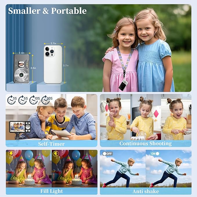 Digital Camera, Autofocus 4K 64MP Point and Shoot Digital Cameras for Teens with 64GB Card, 18X Zoom Anti-Shake Compact Video Camera for Student Kids Boys Girls Beginner - Black