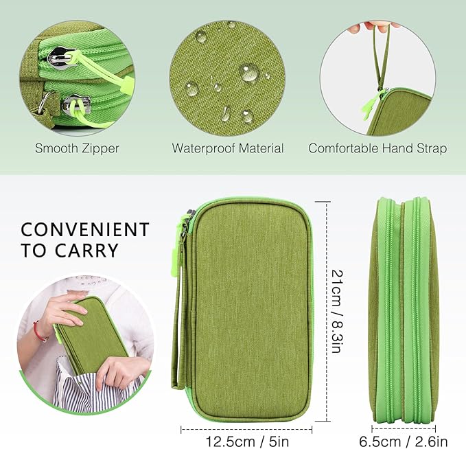 Skycase Zipper Pencil Case - Waterproof Aesthetic Pencil Pouch Case Large Capacity, All-in-One Double Layers Cord Case Organizers Traveling for Accessories,Pen, Pencil, Charger, Cable, Green