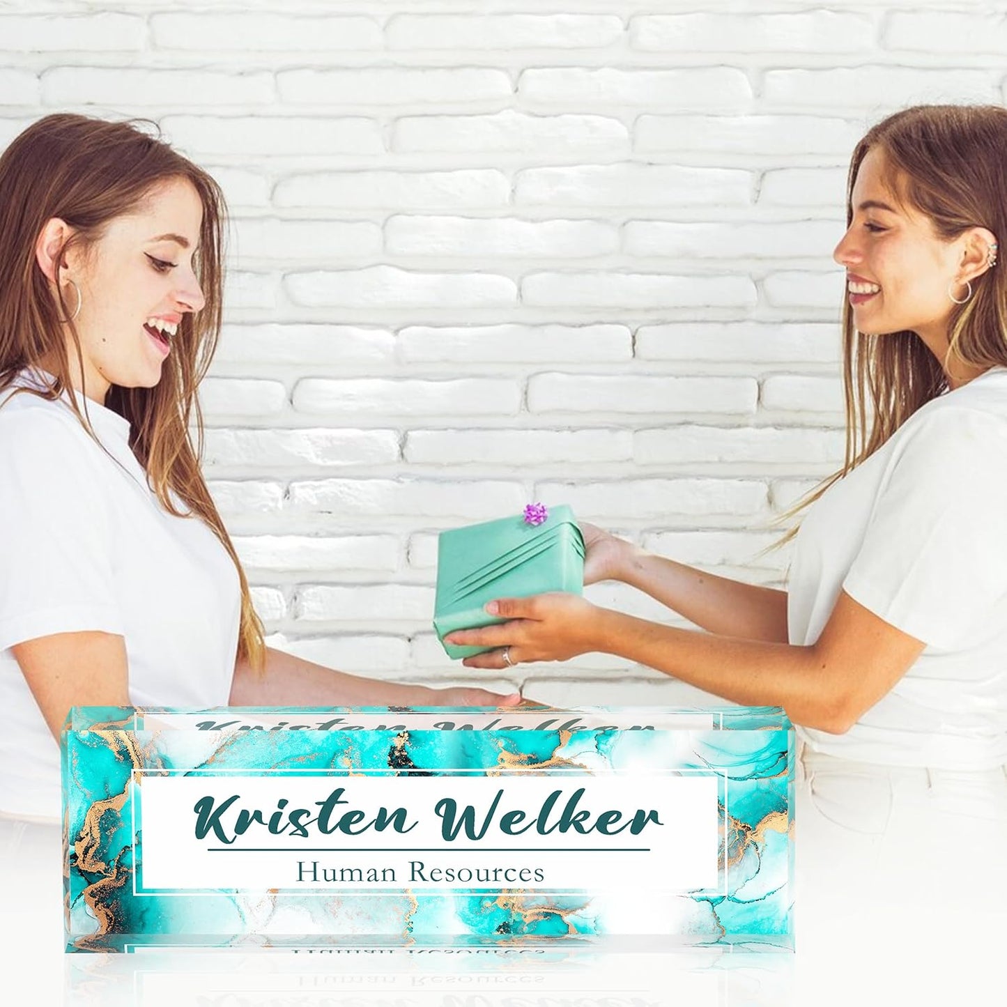 Desk Name Plate Personalized, Premium Ocean Blue Gold Marble Acrylic Desk Name Plate, Personalized Name Plate for Desk, Office Decor for Women or Men Coworkers, Boss, Employee, Teacher