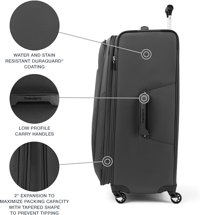 Travelpro Maxlite 5 Softside Expandable Checked Luggage with 4 Spinner Wheels, Lightweight Suitcase, Men and Women, Shadow Grey, Checked Large 29-Inch