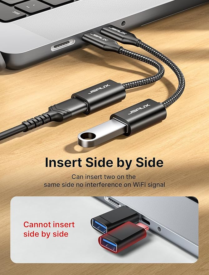 JSAUX USB C to USB 3.0 Adapter [2 Pack], USB C Male to USB Female OTG Cable Adapter Compatible with MacBook Pro/Air, iPhone 17 Pro Max/iPhone Air/16e/16/15 Series, Samsung Galaxy S25/S24/S23-Black