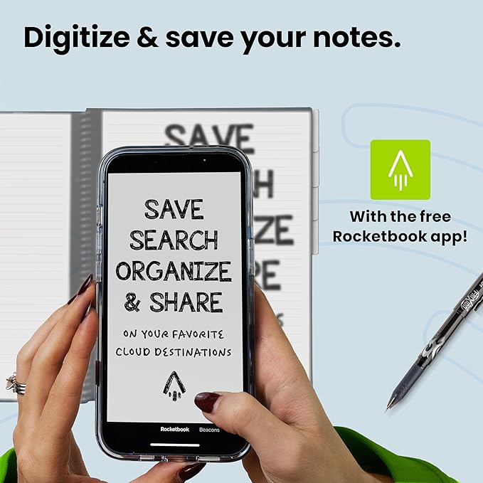 Rocketbook Multi-Subject Reusable Smart Notebook | Eco-Friendly, Digitally Connected Notebook with Dividers | Lined, 8.5” x 11”, 70 PG, Black, with Pen, Cloth, and App Included