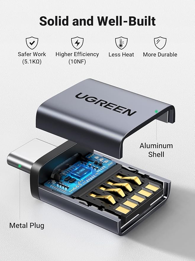 UGREEN USB C to USB A 3.2 10Gbps OTG Adapter 2 Pack Compatible with iPhone 17 Pro Max Air 16 15 MacBook Air iMac iPad Galaxy Tab S9 S25,Black