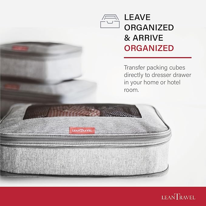 LeanTravel Compression Packing Cubes for Travel Organizers with Double Zipper (6-Pack (2L+2M+2S), Grey)