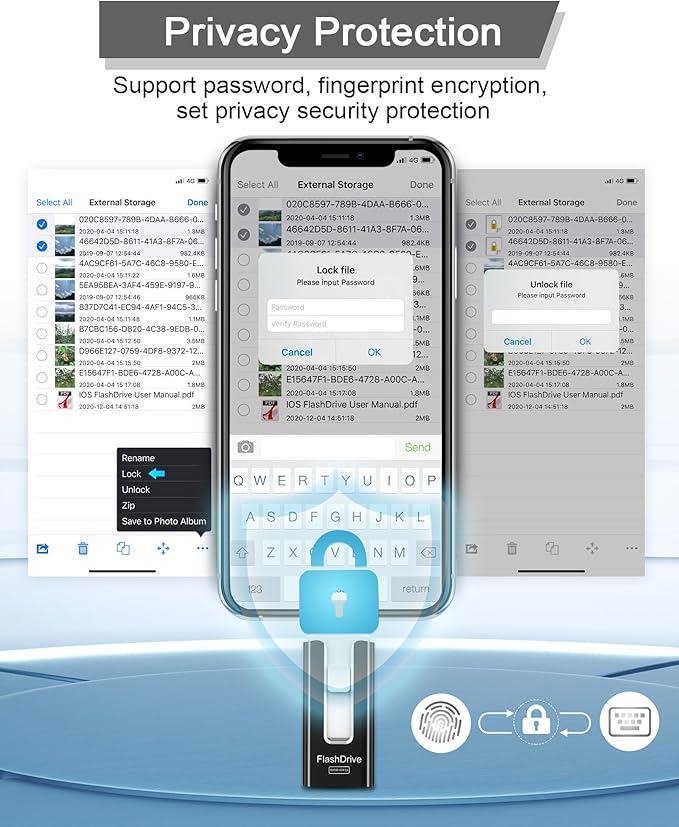 256GB USB Flash Drive for Phone and Pad, Photo Stick High Speed External USB Thumb Drives Photo Storage Memory Stick for Save More Photos and Videos (Black, 256GB)