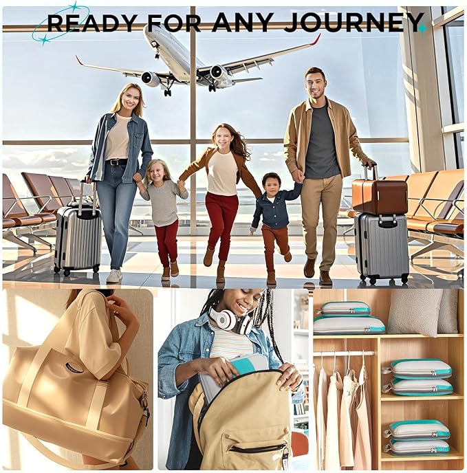 10 Set Compression Packing Cubes for Travel Essentials,Compressible Expandable Packing Cubes for Suitcase,OlarHike Luggage Organizer Bags for Travel,Handy Helper for Organizing Clothes(Blue Green)