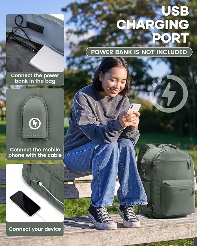 Vacuum Travel Backpack with Pump for Women,Personal Item Carry on Backpacks Flight Approved 18x14x8 inches for Men,Laptop Waterproof Work Compression bags Casual Daypack. Green