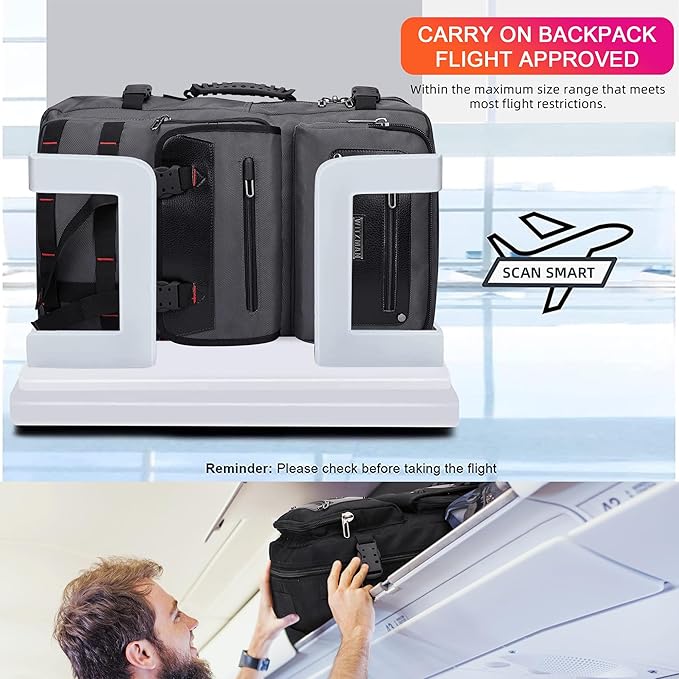 WITZMAN Carry On Travel Backpack for Men Duffle Bags Fit 17 Inch Laptop Airline Approved Laptop Backpack(B685 Silvery Grey)