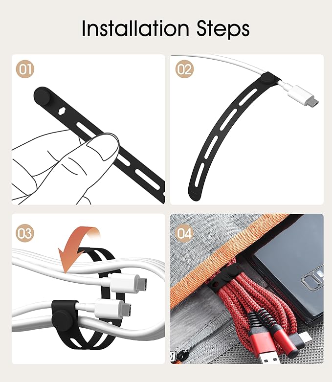 35Pcs Nearockle Silicone Cable Ties, 5.12 Inch Adjustable Cord Organizer Reusable Zip Ties for Charging Cords Earphone Computer Wire, Office Desk Cable Management Travel Accessories(Multi)