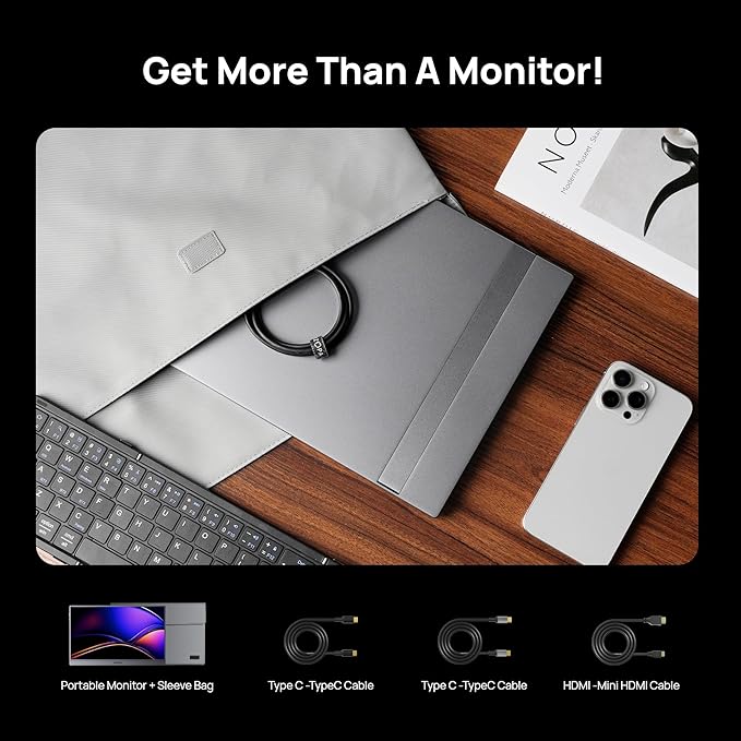 ARZOPA 16.1'' 144Hz Portable Gaming Monitor, 106% sRGB 1080P FHD Kickstand Portable Monitor with HDR, Ultra Slim, Eye Care, External Second Screen for Laptop, PC, PS5, Mac, Xbox-Z1FC Gray