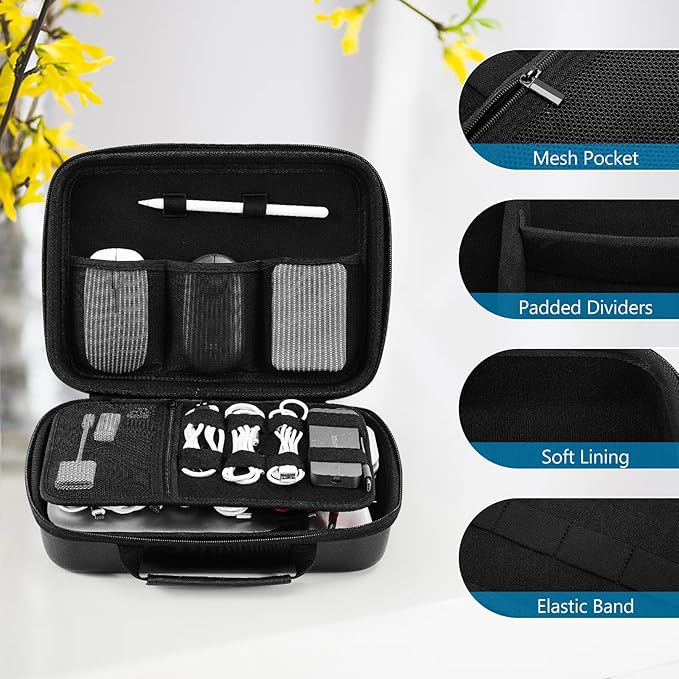 ProCase Hard Travel Electronic Organizer Case for MacBook Power Adapter Chargers Cables Power Bank Apple Magic Mouse Apple Pencil USB Flash Disk SD Card Small Portable Accessories Bag