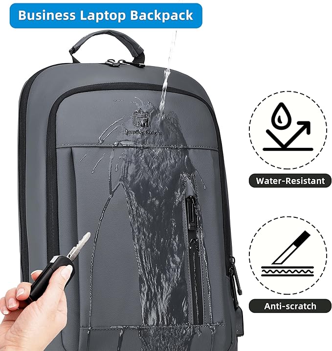 Caoroky knight Backpack Laptop Men 15.6 inch Slim Work Business Backpacks with USB Charging Port Mens Travel Bag Bookbag (Grey-1, Medium)