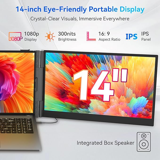 Blackview DCM6 Triple Laptop Screen Extender,14" 1080P FHD IPS Portable External Screen,Two Cable USB C Travel for 13-17'' Laptop,Plug & Play Compatible with Windows/Mac/Chrome OS and Mobile Devices