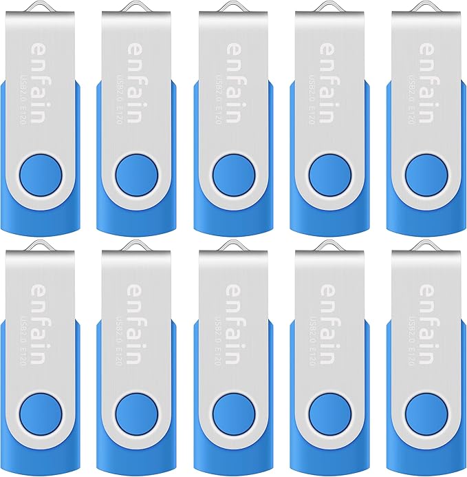 Elevate Your Data Storage with Enfain's 16GB USB 2.0 Flash Drives: 10 Pack of Stylish Blue Swivel Thumb Drives with LED Indicators and 12 White Labels for Easy Content Organization