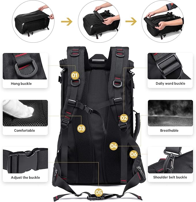 KAKA Travel Backpack, Carry On Backpack Durable Convertible Duffle Bag Fit for 15.6 Inch Laptop for Men and Women(Medium 35L)