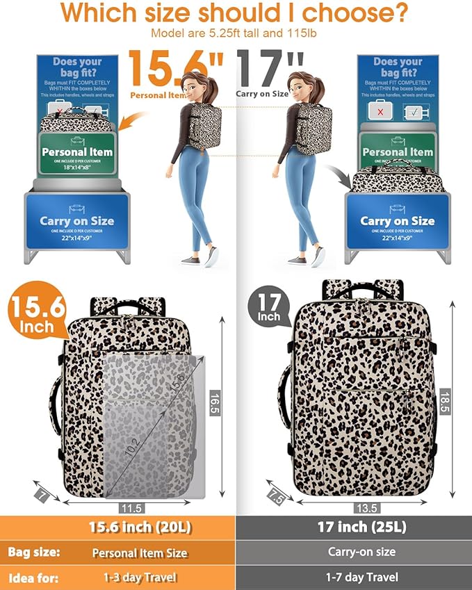 Capolo Travel Backpack for Women Men Waterproof Laptop Backpack Airlines Approved Carry On Backpack Bag Computer Bags for Business, Work, Traveling Fits 15.6 Inch Laptop(Leopard)