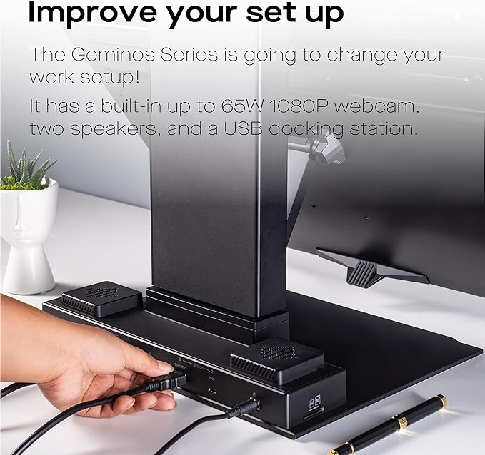 Mobile Pixels Geminos, Dual 24" IPS Stacked Computer Monitors with 65W USB-C Charging, with Adjustable Viewing Angle and 1080p Webcam and 3W Speakers, Multiport Docking Station (Desktop Monitor)