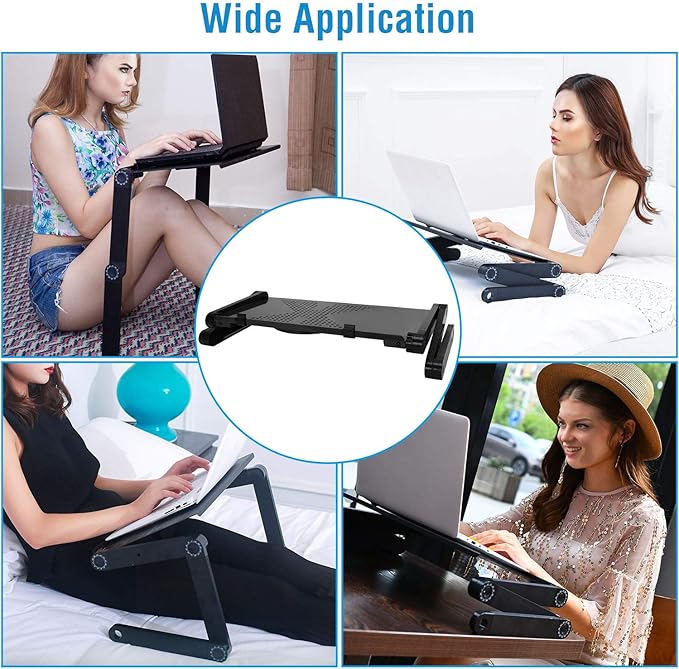 Adjustable Laptop Table Foldable Notebook Desk Laptop Riser Stand Aluminum Alloy Holder with Mouse Board Breakfast Snacking Tray for Home Office Travel