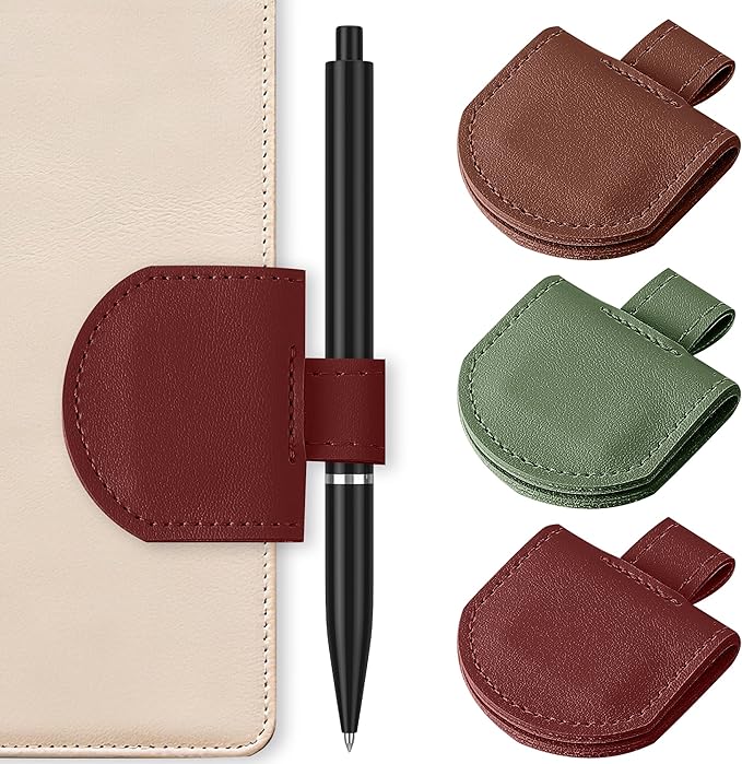 Magnetic Pen Loop Holder, Pencil Holder for Notebooks, Journals, Calendars, PU Leather 3 Pack
