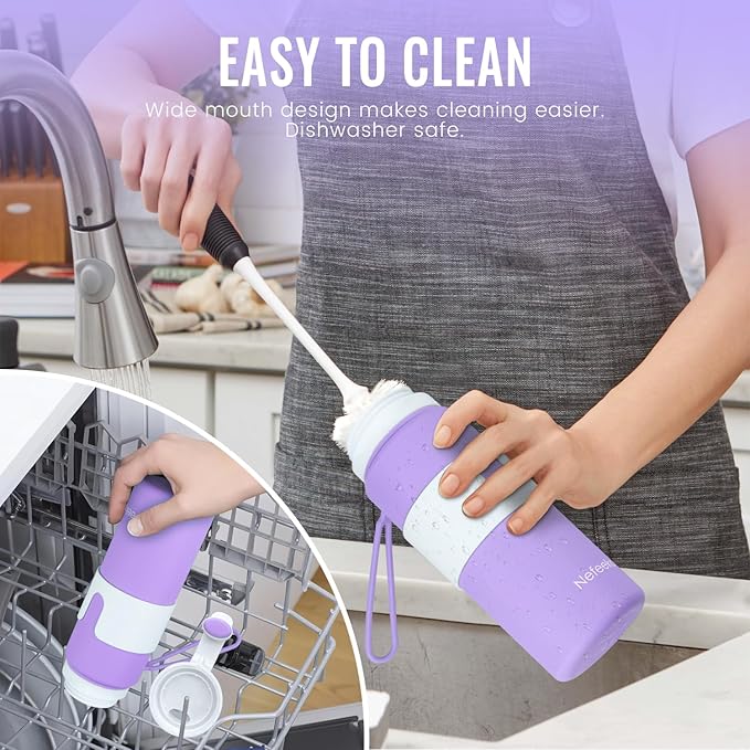 Nefeeko Collapsible Water Bottle, BPA Free 26oz Foldable Water Bottle for Travel Sports, Leak-Proof Spill-Proof Portable Water Bottles with Carabiner, Lightweight