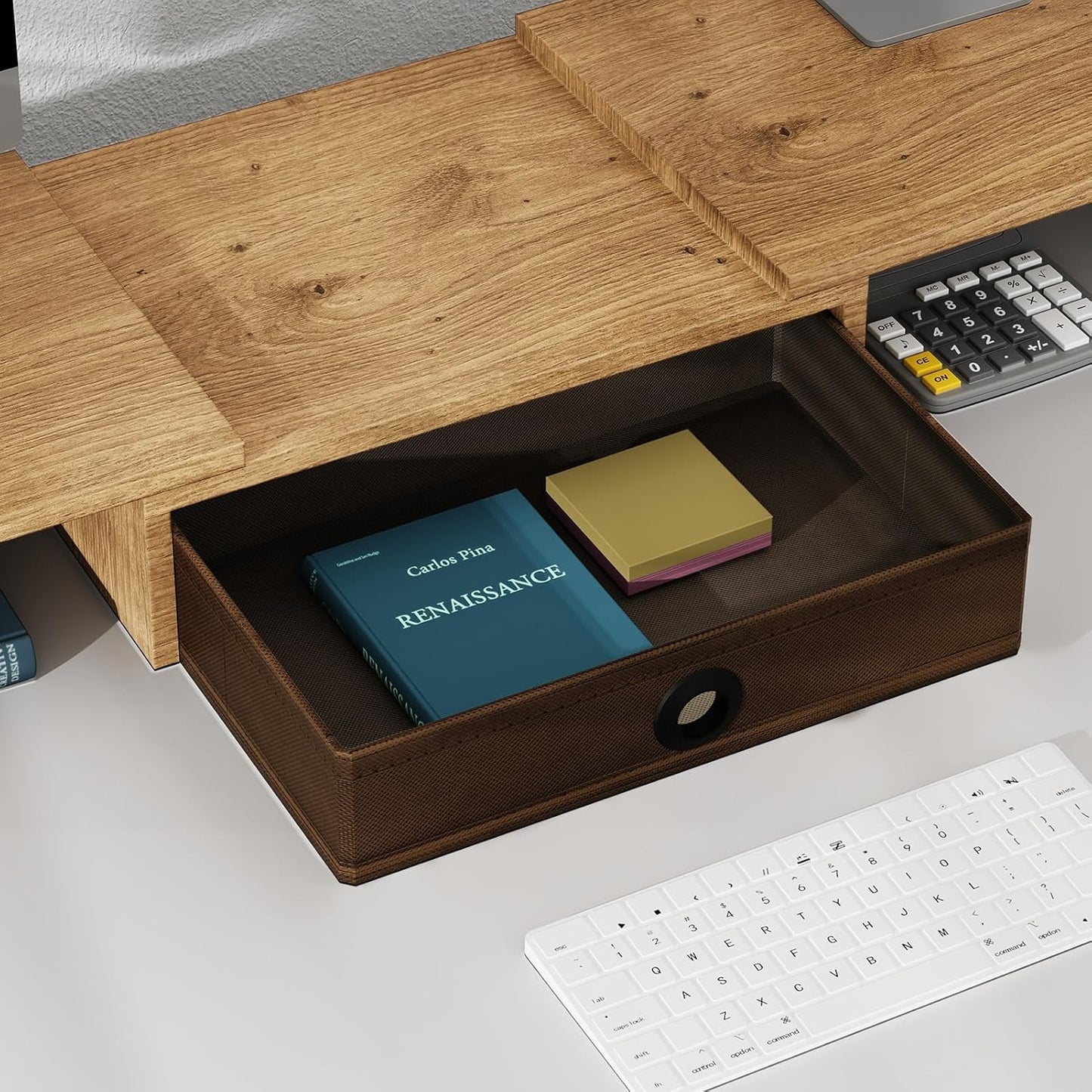 Dual Monitor Stand Riser with Drawer-Adjustable Length and Angle, Monitor Stand Riser for 2 Monitors, Desktop Organizer Stand for Computer/Laptop/PC/Printer (Oak)