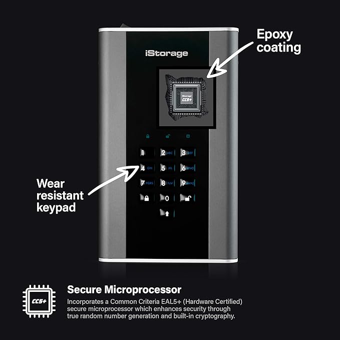 iStorage diskAshur DT2 256-bit 22TB | FIPS Level 3 Certified | Secure encrypted Desktop Hard Drive | Password Protected