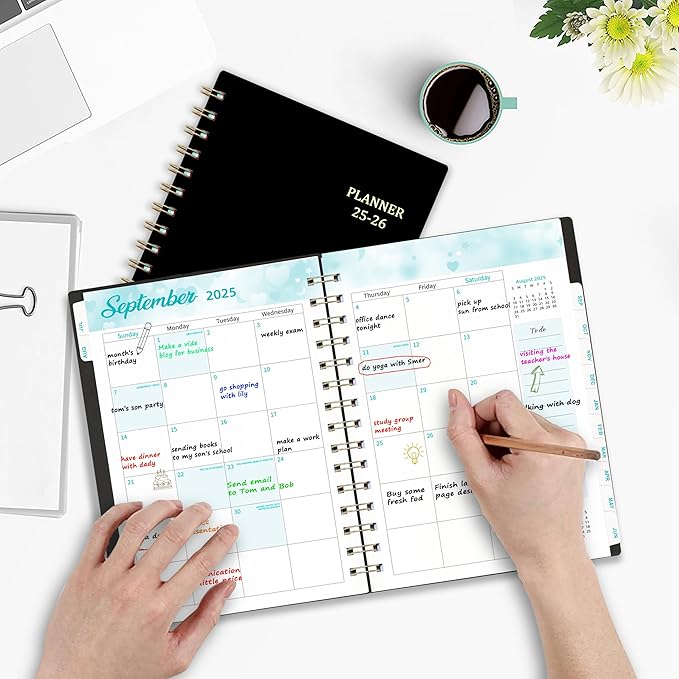 Daily Planner 2025-2026, 6.1" x 8.3", Jul.2025-Jun.2026, 2025 Planner Weekly and Monthly, Calendar 2025 with Tabs & Pocket, 100GSM Thick Paper, Black