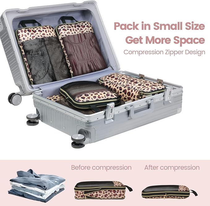 Cambond Compression Packing Cubes for Travel Women - Travel Bags Luggage Organizers Travel Essentials Compression Cubes for Travel Carry on Suitcases Organizer