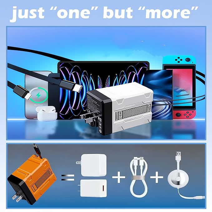 2 in 1 Fast Charger 120W, 2026 New Scalable Retractable 120w Fast Charger Module, All in 1 Foldable Charging Adapter Wall Plug for Phone,Tablet,Laptops (Blue)