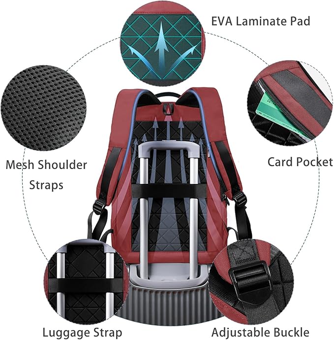 hk Backpack for Men Business Slim Backpack with USB Charger Computer Lightweight Anti-theft Travel (Red, 17.3 Inch)