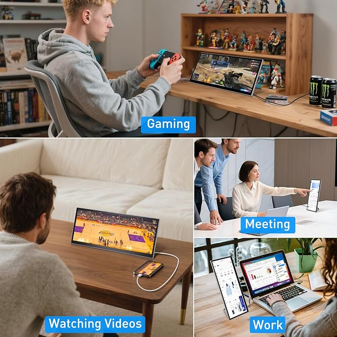 Maxfree Portable Monitor Touchscreen, 13" 1080P 10-Point Touch Screen Monitor with Kickstand & Speaker, Plug & Play, Laptop Screen Extender for Laptop/Windows/MacOS/Android/PS4/5/Xbox/iPad