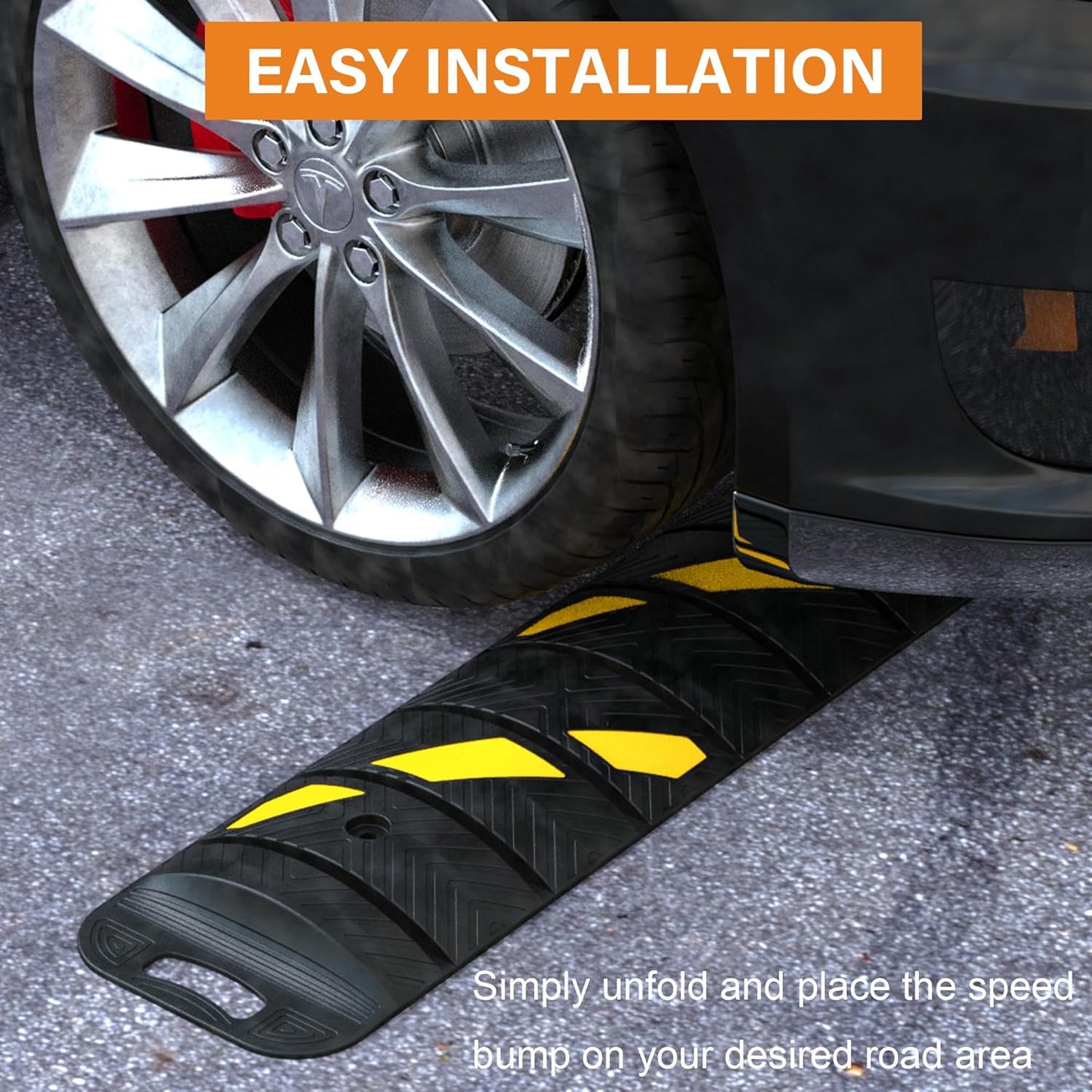 OrangeStar 6Ft Portable Rubber Speed Bump, Heavy Duty Speed Hump w/Reflective Yellow Strips for Asphalt Concrete Driveway Gravel(No Screws)